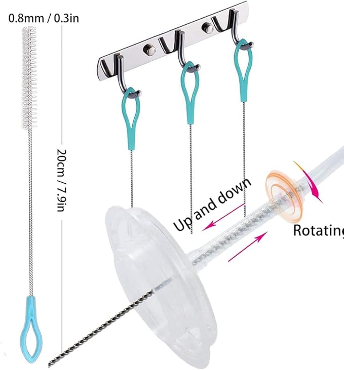 Bytron 15pcs Long Pipe Cleaner Set, Extra Long Flexible Tube Cleaning Brush Fridge Cleaning Tool Stainless Steel Straw Nylon Cleaning Brush in Different Size White