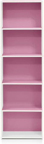 Furinno 5-Tier Reversible Color Open Shelf Bookcase , White/Pink 11055WH/PI