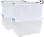 80 L Large Plastic Storage Bins with Lids, 4 Pack Wheeled Clear Storage tote with Latch Handle