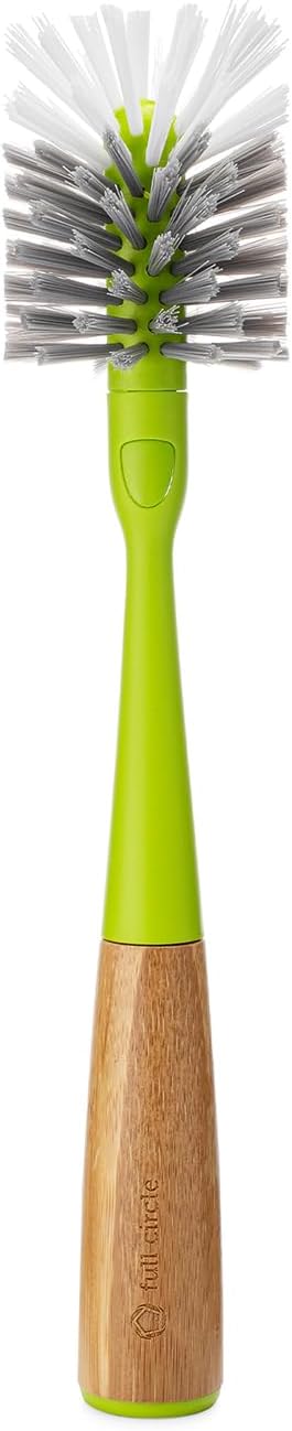 Full Circle Clean Reach - Bamboo Handle Bottle & Mug Scrubber with Replaceable Head, Long Handle Brush for Deep Cleaning Water Bottles, Baby Bottles, Flasks, Tumblers, Vases, and Kitchen Sink, Green