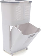 Laundry Basket Organizer Storage Shelf with Frame and Baskets Storage Drawers Unit,Laundry Towel Hamper Cabinet Tower One Part Compartment Sorter Basket(2-Tier,With Wheels)