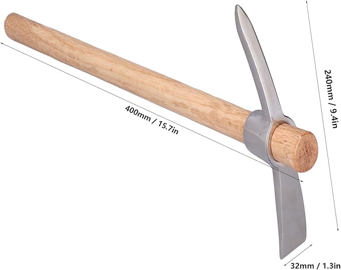 LIANGLIDE Pick Axe Tool Garden Hoe Detachable Pickaxe Hoe Stainless Steel Pickaxe Hoe with Wooden Handle Heavy Duty Wood Pick Axe Garden Mattock Tool for Transplanting Digging Planting Loosening Soil