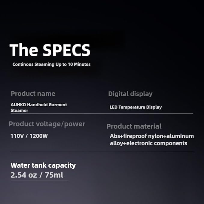 Travel Steamer for All Clothes, AUHKO Smart Garment Iron with Built-in AI Temperature Sensing Chip, LED Real Time Temperature Monitoring, 1200 Watts Portable Handheld Garment Wrinkles Remover