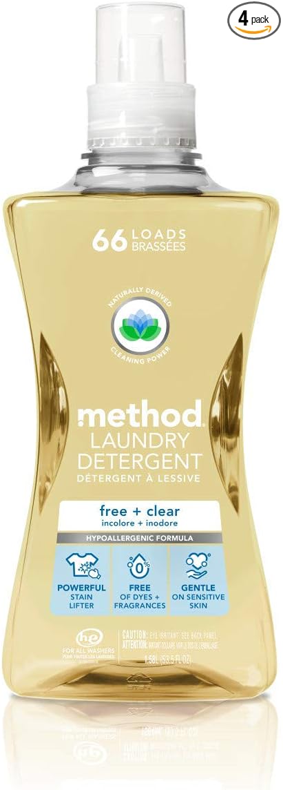Method Concentrated Laundry Detergent, Free + Clear, 53.5 Fl Oz (Pack of 4), 66 Loads