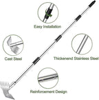 Weed Puller Tool with Long Handle, 60inch Manual Weeder Remover Tool, Stainless Steel 2 in 1 Hand Weed Rake for Gardening, Heavy Duty Uprooting Weeding Pull for Garden, Lawn,Yard, Patio