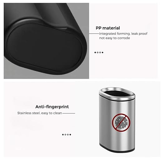 9L/2.4GAL Silver Bathroom Trash Can, Chrome Open Double Bin, Narrow Garbage Can for Bedroom, Hotel, Office, RV (Silver)