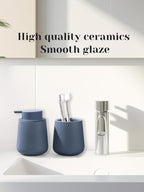 INGOFIN Ceramic Lotion Dispenser - 12oz Refillable Liquid Hand Soap Dispenser Bathroom, Modern Dish Soap Dispenser with Pump for Kitchen, Matte Blue