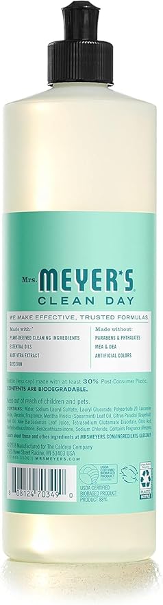 MRS. MEYER'S CLEAN DAY Liquid Dish Soap, Biodegradable Formula, Limited Edition Mint, 16 fl. oz - Pack of 3