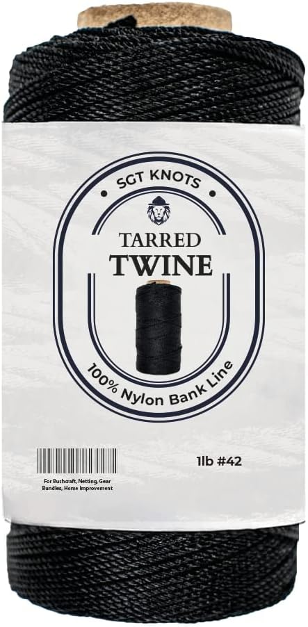 SGT KNOTS Tarred Twine - 100% Nylon Bank Line for Bushcraft, Netting, Gear Bundles, Construction, Lacing Twisted Cord, Weatherproof #42-1 lb