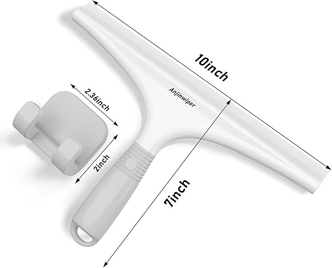 All-Purpose Shower Squeegee for Glass Doors, Silicone Squeegee for Bathroom, Shower Doors, Mirrors, Tiles, 10 inch, White