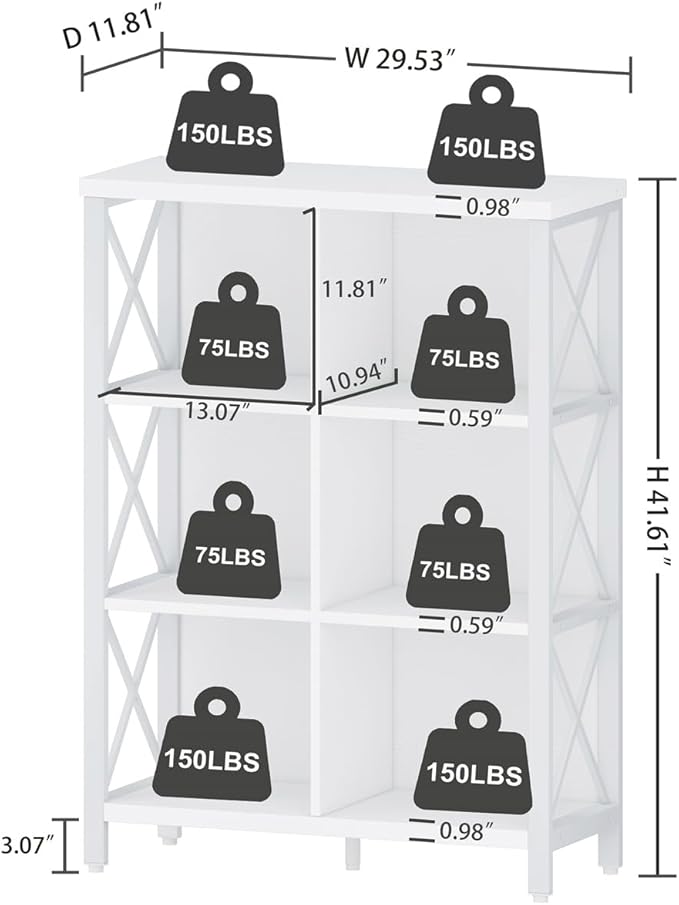 FATORRI 6 Cube Storage Organizer Shelf, Wood and Metal Cubby Bookshelf, Modern Cube Book Shelf (White Oak)