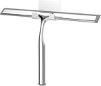 Shower Squeegee for Glass Doors, Stainless Steel Shower Squeegee for Bathroom, Window and Tiles, All-Purpose Squeegee with Adhesive Hook-10”, Chrome