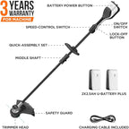 Litheli 2x20V 14" Brushless Cordless String Trimmer, Battery Powered Weed Eater, U20 Series Grass Trimmer with 2.5Ah Battery, Dual Line Bump Feed for Lawn Trimming, Lawn Care