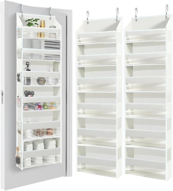 HOMELUX THEORY UPGRADED Over The Door Organizer Hanging - 100D EXTRA THICK & 50lbs HUGE CAPACITY 6 Large Front & 12 Side Pockets, Over The Door Shoe Organizer, Hanging Closet Organizer (Ivory, 2pc)