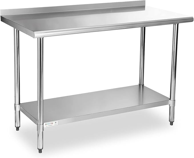 STABLEINK NSF Stainless Steel Table, 24 x 60 Inches 5ft Metal Prep & Work Table with Backsplash, Adjustable Undershelf and Table Foot, for Commercial Kitchen, Restaurant (Without Caster Wheels)