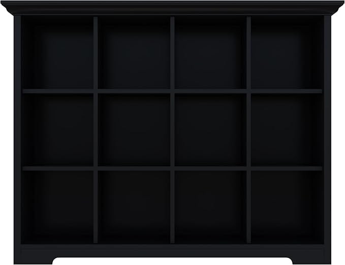 Cube Storage Bookcase with Base - Wooden 3 Tiers Floor Standing Open Shelf Cabinet for Home and Office, 12-Cube Lattice Bookshelf, Black