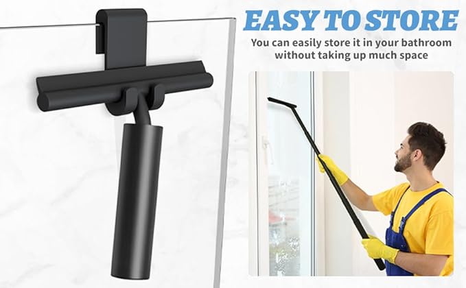 Upgraded 2 in 1 Extendable Shower Squeegee for Glass Doors, 2 Squeegee + 1 Extension Pole 23.5-97 cm Window Cleaner Squeegee for Window Cleaning for Home Cleaning, Glass Door, Tile Wall, Car