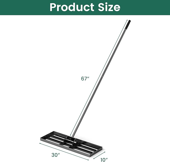 Goplus Lawn Leveling Rake, 30" x 10" Heavy Duty Level Lawn Tool w/ Ergonomic Handle for Soil, Effort-Saving Landscape Rake for Garden, Backyard, Golf Course, Farm, Pasture, Black