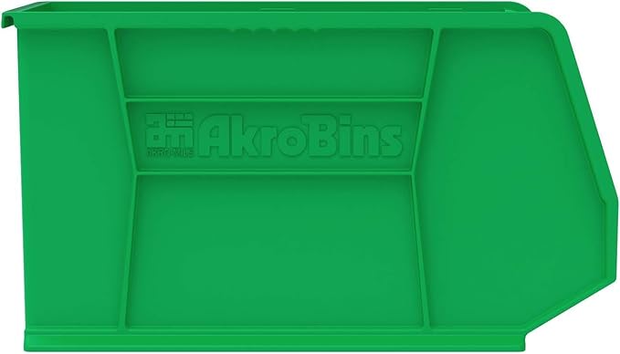 Akro-Mils 30265 AkroBins Plastic Storage Bins, Space-Saving Stackable Bins for Garage, Pantry, Craft Organization, 18-Inch x 8.25-Inch x 9-Inch, Green, 6-Pack
