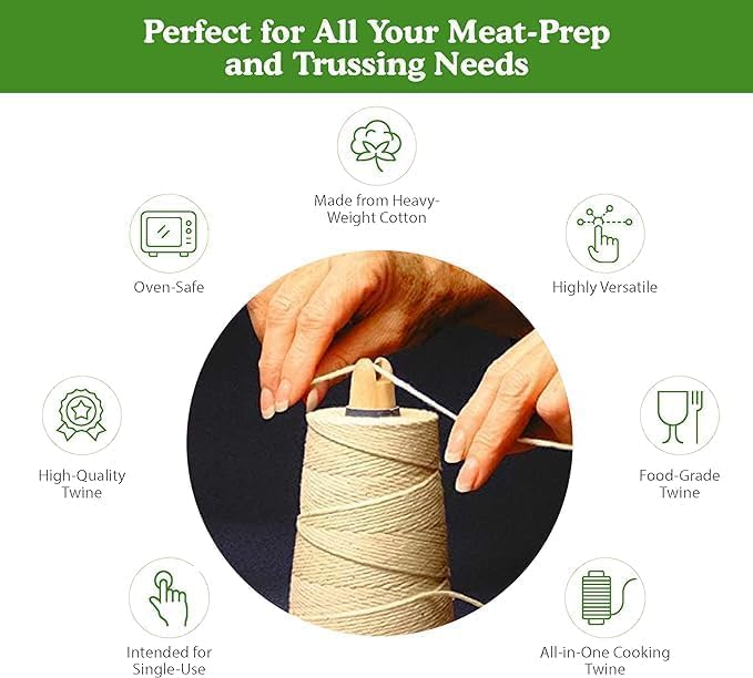 Regency Wraps Butchers Cooking Twine on Holder with Cutter, Heavy Duty, 500ft, 16 Ply, 2.4mm Food-Safe Cotton Kitchen String for Turkey Trussing, Meat Prep, Crafting