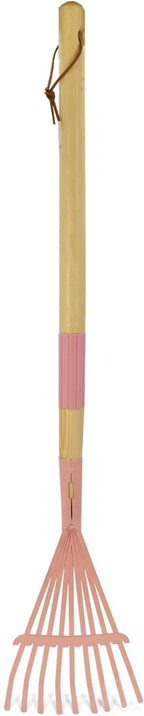 Kids Leaf Rake-Small Wooden Handle Leaf Rake with Metal Tines, 27inches /69cm Length, for Kids Enjoy Garden Cleaning Activities (Pink)