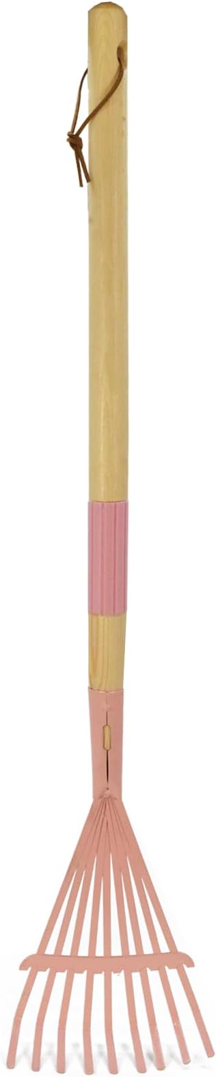 Kids Leaf Rake-Small Wooden Handle Leaf Rake with Metal Tines, 27inches /69cm Length, for Kids Enjoy Garden Cleaning Activities (Pink)