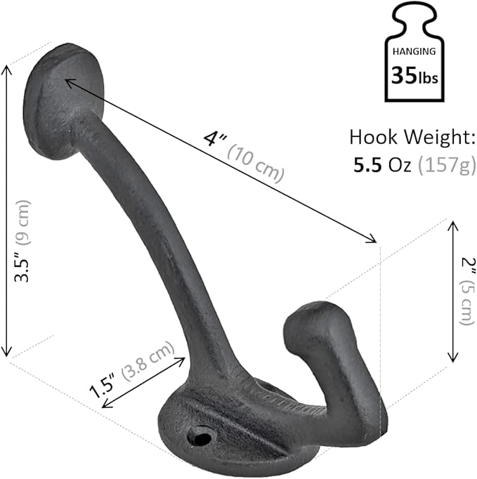 Ambipolar 5-Pack Vintage Decorative Cast Iron Wall Mounted Coat Hooks, Heavy Duty Black Hooks for Coats, Hats, Purse, Towels, Modern Farmhouse Decorative Hooks Black