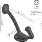 Ambipolar 5-Pack Vintage Decorative Cast Iron Wall Mounted Coat Hooks, Heavy Duty Black Hooks for Coats, Hats, Purse, Towels, Modern Farmhouse Decorative Hooks Black