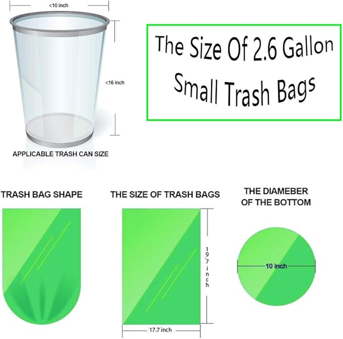 200 Counts 2.6 Gallon 10L Compost Bags, Compostable Trash Bags for Kitchen Compost Bin, Green Compostable Liner Bags for Food Scrap, Garbage Bags for Bedroom, Bathroom, Office