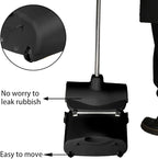 Long Handle Heavy Duty Broom and Dustpan Set, Outdoor and Commercial Upright Dustpan and Brush for Restaurant Garage Garden Yard Office,Black