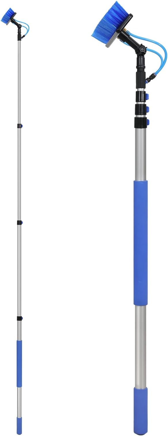 VEVOR Water Fed Pole Kit, 12FT Solar Panel Cleaning Pole with Extendable Handle, 180° Rotatable Brush Head & 65.6FT Hose, Household & Outdoor Window Cleaner Tool for Caravan Solar Panel Deck
