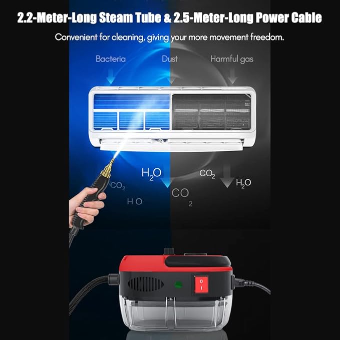 Irishom 2500W Handheld Steam Cleaner High Temperature Pressurized Steam Cleaning Machine Portable Car Steamer with Brush Heads (Blue)