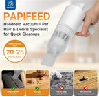 PAPIFEED Handheld Vacuum Cordless for Pet Hair, Portable Mini Vacuum with Static Hair Collector for Home, Dual-Layer Stainless Steel Filter, Dual Filte, USB-C Rechargeable Lightweight Vacuum (White)