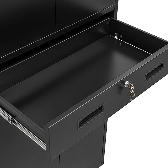 Metal Storage Cabinets with 1Drawer, 71" Storage Cabinet with 4 Locking Doors and 2 Adjustable Shelves, Steel Storage File Cabinet for Pantry Home, Kitchen, Office, Garage (Black)