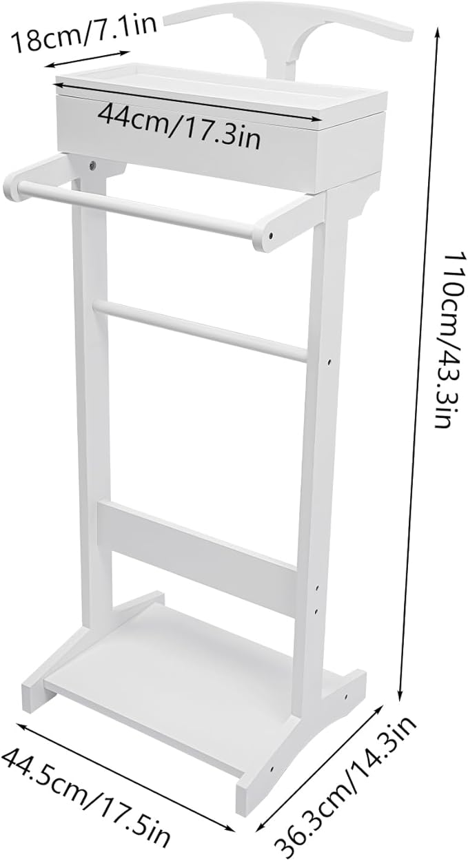Wood Suit Rack Suit Stand for Man and Women Clothes Valet Suit with Drawer Valet Stands Men Valet White Suit Valet for Entryway Office Living Room