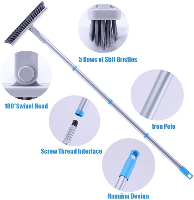 YONILL Grout Brush with Long Handle - Heavy Duty Grout Cleaner Brushes for Tile Floors, Swivel Stiff Bristles Floor Scrubber Cleaning Tool, Floor Scrub Brush for Shower, Kitchen, Baseboards and Corner