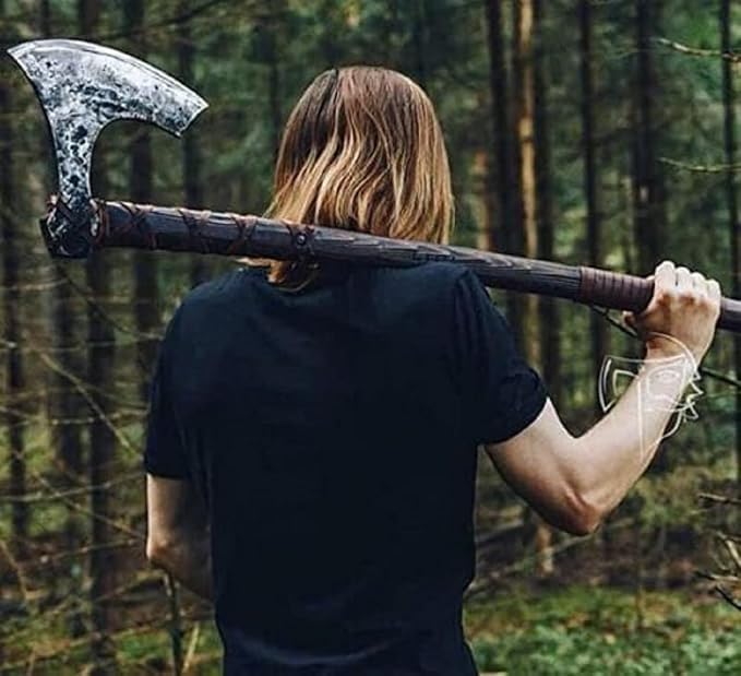 40”Two Handed Large Berserker Axe - Large Norse Axe - Scandinavian Style Viking Axe - Functional Viking Axe with Protective Sheath