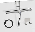 Stainless Steel Squeegee for Shower Glass Doors, 10-Inch All-Purpose Squeegee with Replacement Blade and Matching Hooks Holder, Silver