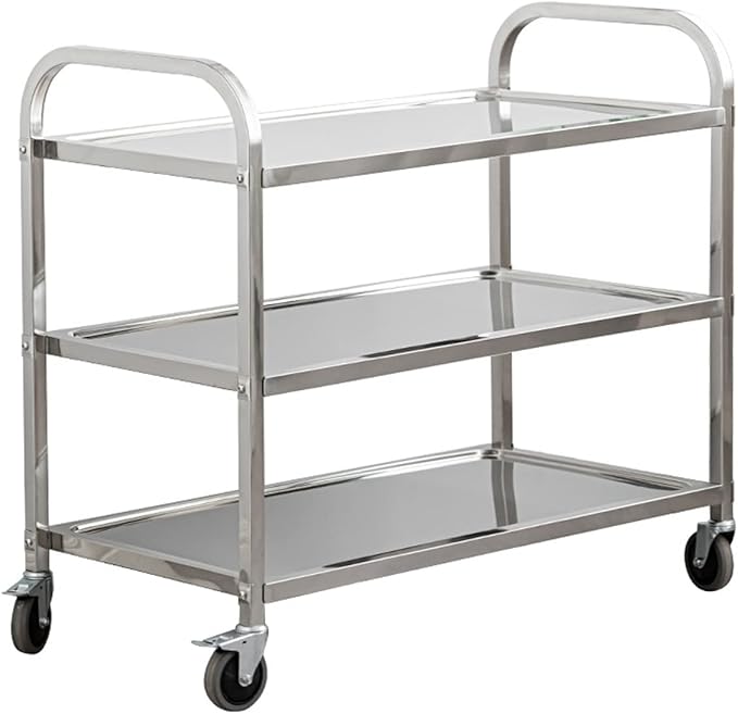 uyoyous 3 Tier Large Heavy Duty Stainless Steel Utility Cart 37"x20"x37" Industrial Serving cart with 360°Rotation Wheels Kitchen Island Stainless Steel Storage Trolley for Hotel Restaurant Home Use