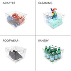 Isaac Jacobs 3-Pack XL Clear Storage Bins with Handles, Plastic Organizer for Office, Home, Kitchen, Pantry, Closet, Kids Room, Cube Shelf, Non-Slip Container Set (3-Pack, Extra-Large)