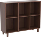 IOTXY Freestanding Open Cubes Bookcase - 2-Tier Floor Standing Wooden Storage Display Cabinet Organizer with Legs for Home Office, 6-Cubes Open Shelf Low Short Bookshelf, Walnut