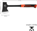 17" Hatchet, Camping Axe High Carbon Steel & Non-Slip Shock-Absorbing Grip with Nylon Sheath