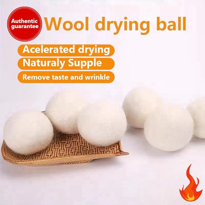 6 Pack Felt Dryer Balls – Wool Dryer Balls for Reducing Drying Time, Eliminating Static & Wrinkles, Removing Lint, Pet Hair, Odors – Reusable Cat Toy Included (Non-Food Use)