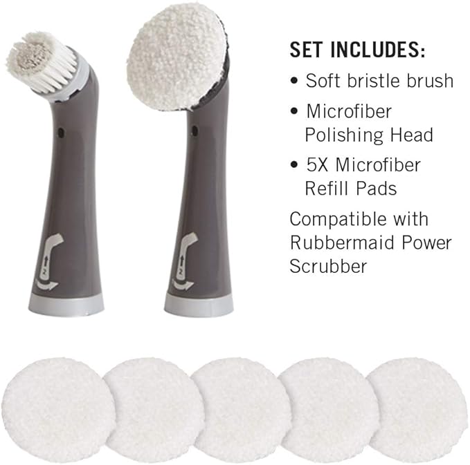 Rubbermaid Reveal Power Scrubber Attachable Soft Bristle & Velcro Head with 6 Microfiber Pads for Cordless Electric Battery Powered Scrub Brush Ideal for Shoes/Sneakers/Car Trim/Tires/Furniture