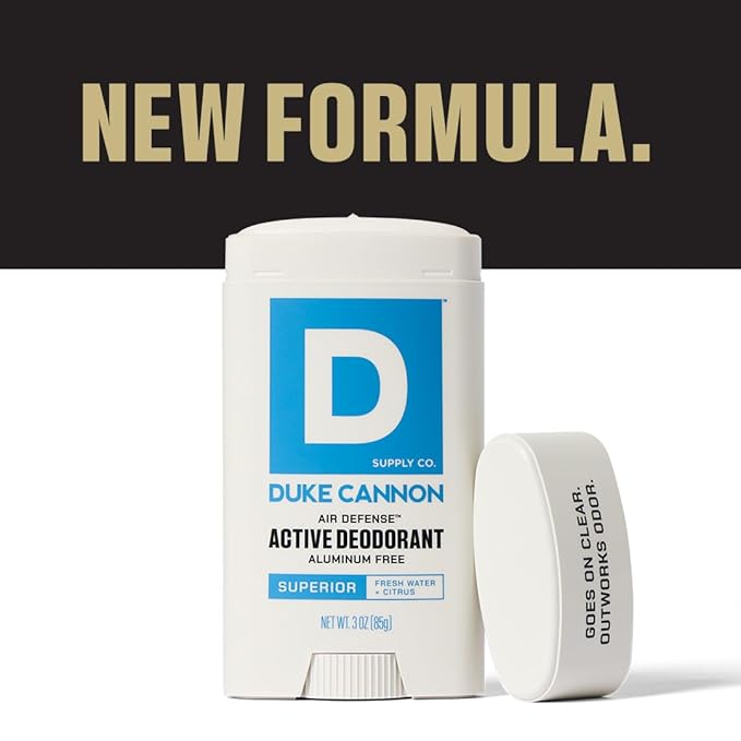 Duke Cannon Aluminum-Free Deodorant for Men - Air Defense, Fresh Water + Citrus, 3 oz – Long-Lasting, Clear Glide, Skin-Soothing Formula (Superior)