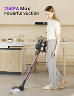 Vexilar Cordless Vacuum Cleaner, Self-Standing, Rechargeable Stick Vacuum Cleaners for Home, 35mins Runtime, LED Screen, 6-in-1 Lightweight Handheld Vacuum for Hard Floor, Carpet (Purple)