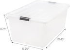 IRIS USA 68 Quart / 17 Gal. Stackable Plastic Storage Bins with Lids and Latch Buckles, 5 Pack - Pearl, Large Containers for Home and Office Ultra Organization, Durable Nestable Tote Box Tub