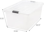 IRIS USA 68 Qt Stackable Plastic Storage Bins with Lids, 5 Pack - BPA-Free, See-Through Organizing Solution, Latches, Durable Nestable Containers, Secure Pull Handle, Made in USA - Clear