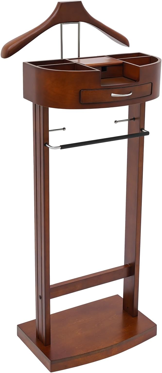Wood Suit Rack Suit Stand for Man and Women Clothes Valet Suit with Drawer Valet Stands Men Valet Brown Suit Valet for Entryway Office Living Room