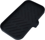 Silicone Bathroom Soap Dishes with Drain Spout-Bathroom and Kitchen Sink Organizer,Sponge Holder,Dish Soap Tray,Perfect for Dispenser,Scrubber,Bottle,Cup on Sink or Counter-Black 9.6"×5.3"